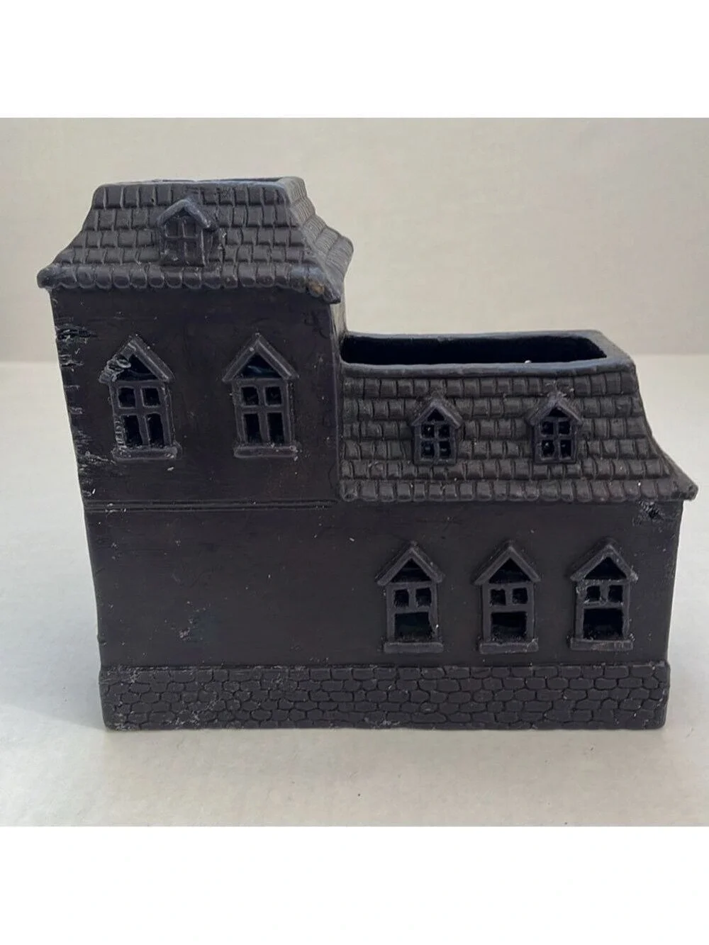 Pottery Barn Wax Haunted House Votive Candle Holder Halloween Vintage Black